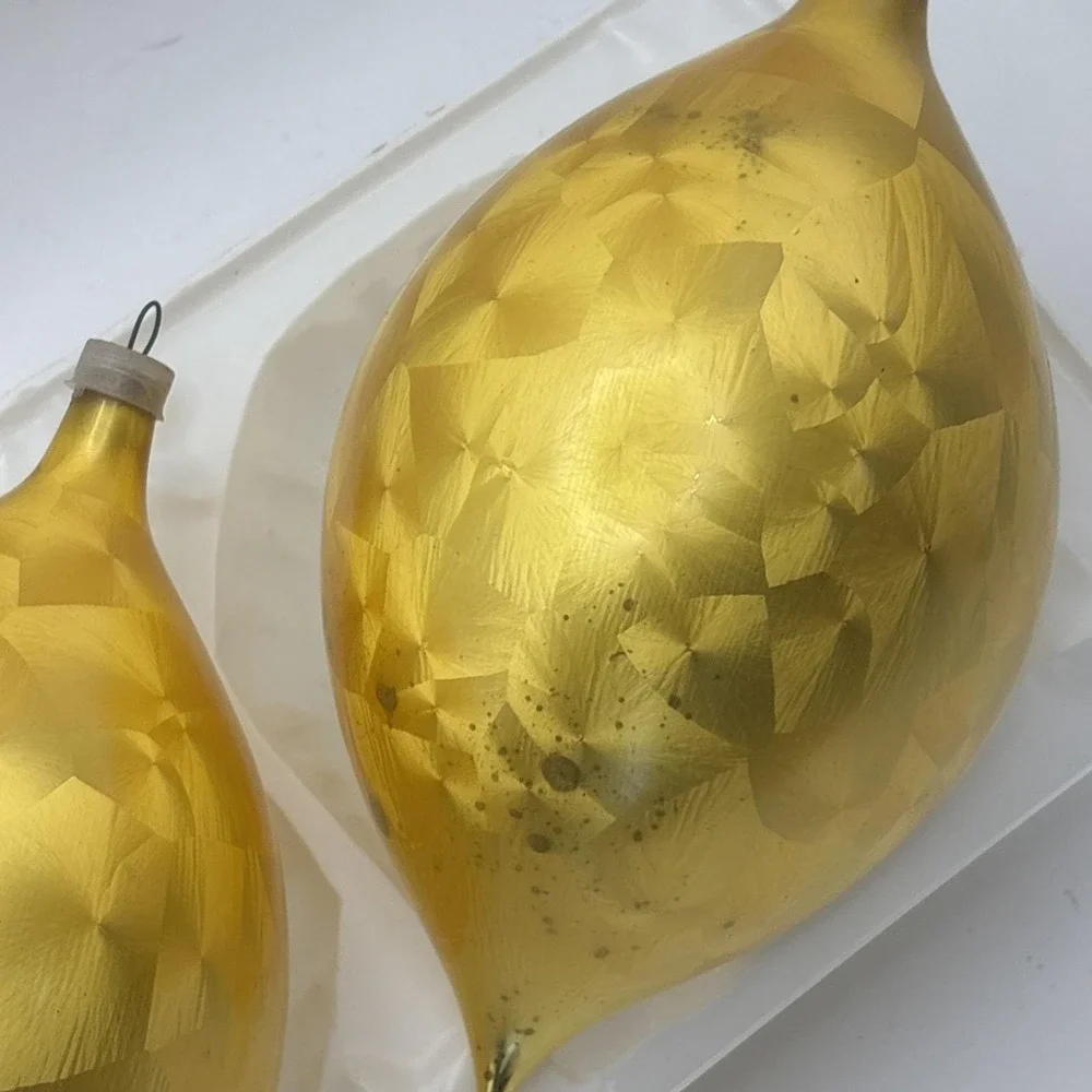 Vintage Made in Colombia Glass Christmas Ornaments Box Set Iridescent‎ Teardrop